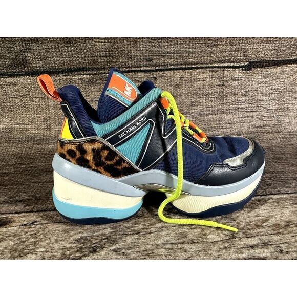 Michael Kors Womens Olympia Sig Semi Lux Trainer Sneakers Multi Color Sz 7 - Picture 5 of 10